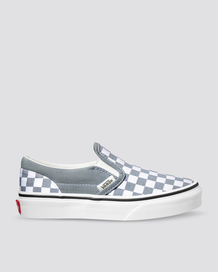Grey checkerboard vans slip on online